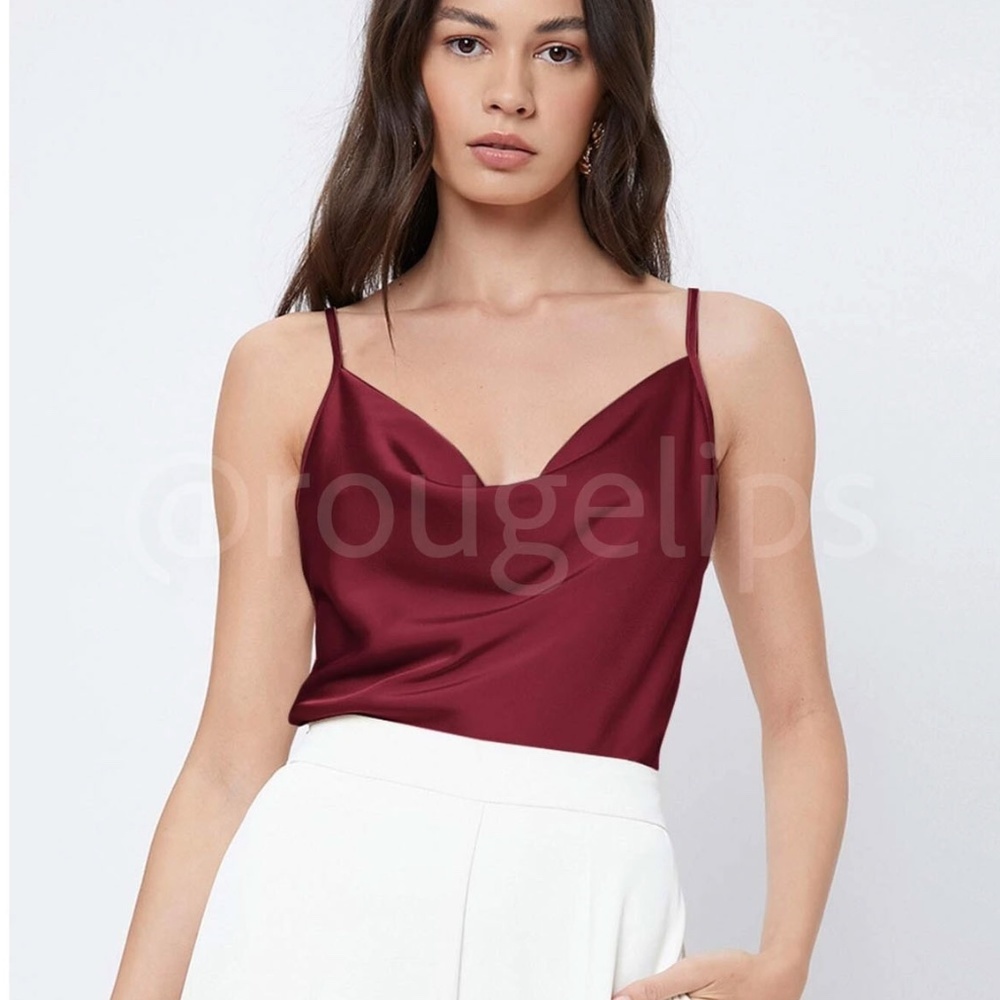 Burgundy Glamorous Cowl Neck Spaghetti Straps Camisole Top Cami, Draped